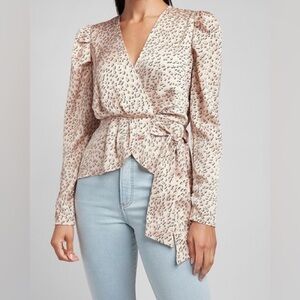 Express Animal Print Wrap Blouse in Cream